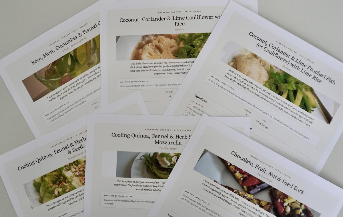 Printable recipe pack and Pitta guide